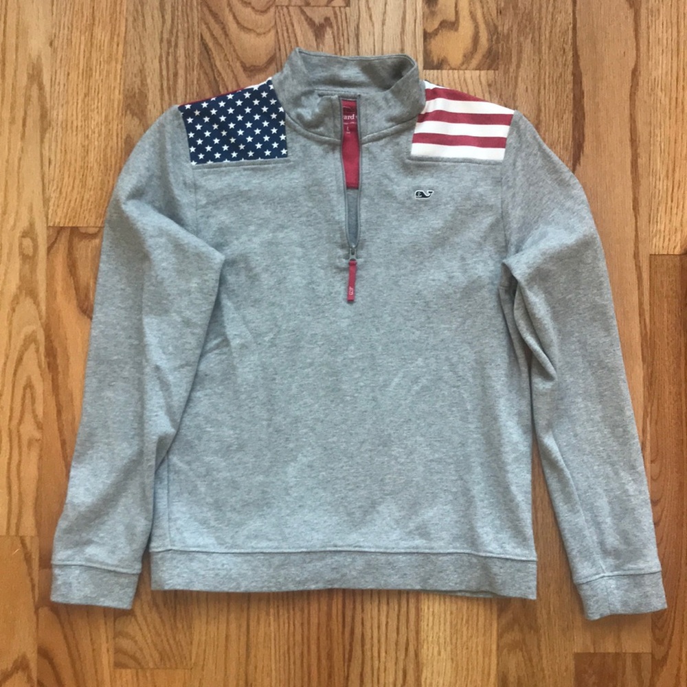 Vineyard Vines 1/4 Zip Pullover Grey American Flag
